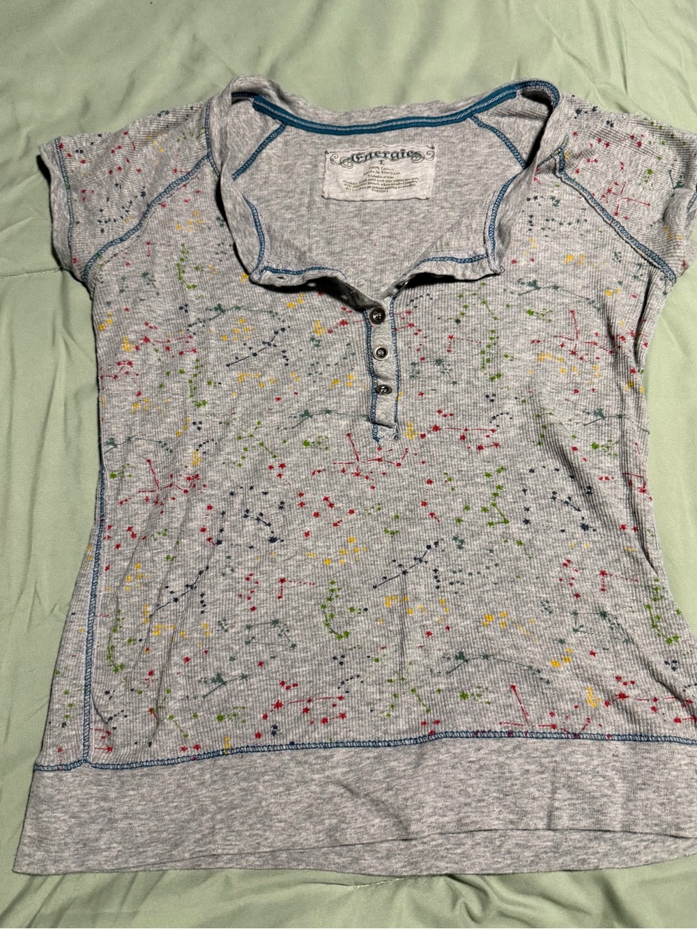 Energie Heather Gray Tee with Blue Trim